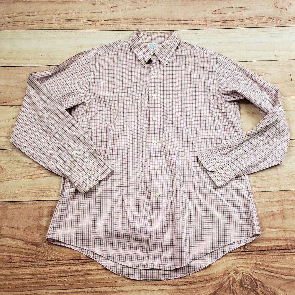 Brooks Brothers Shirt Mens Large Pink Button Up Long Sleeve‎ Slim Casual Plaid L